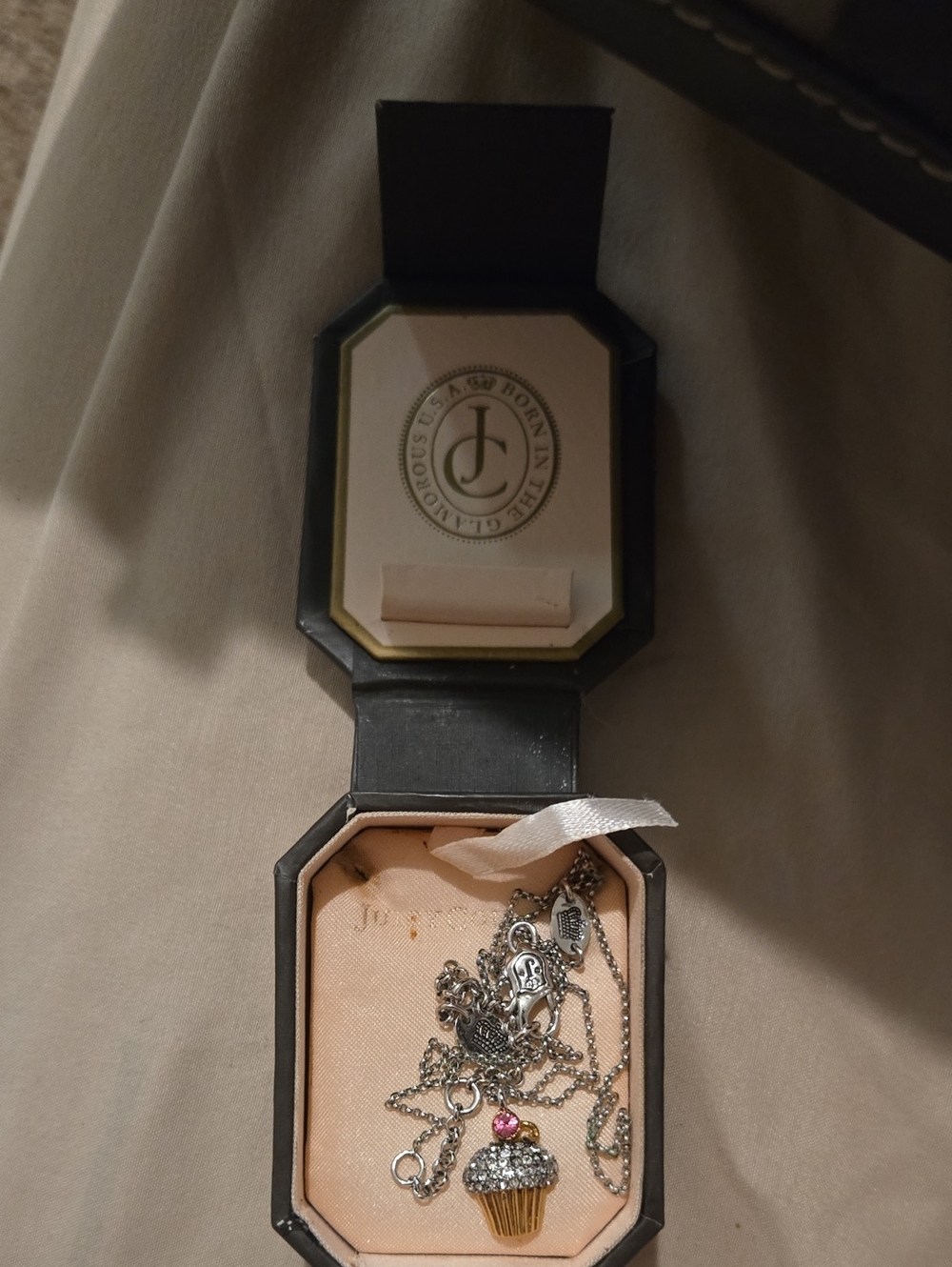 Juicy Couture Cupcake Pendant Necklace in Gold and Silver with Pink Accent